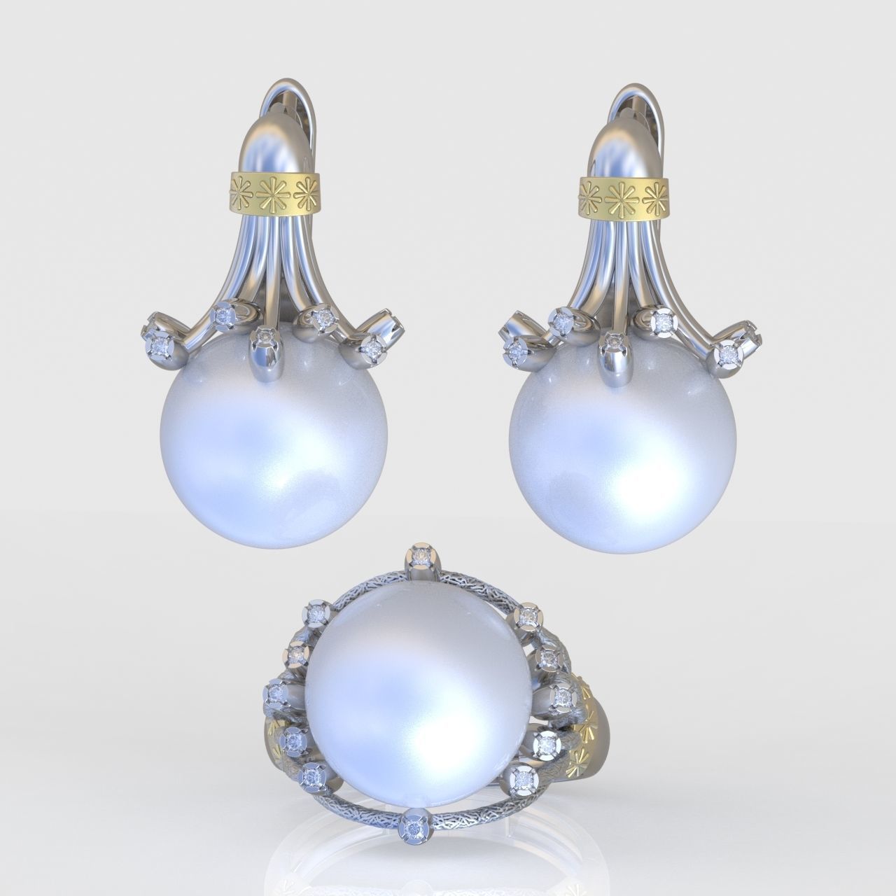 Ring and Earring Set 3D printable model 0115 3D Model Collection_2
