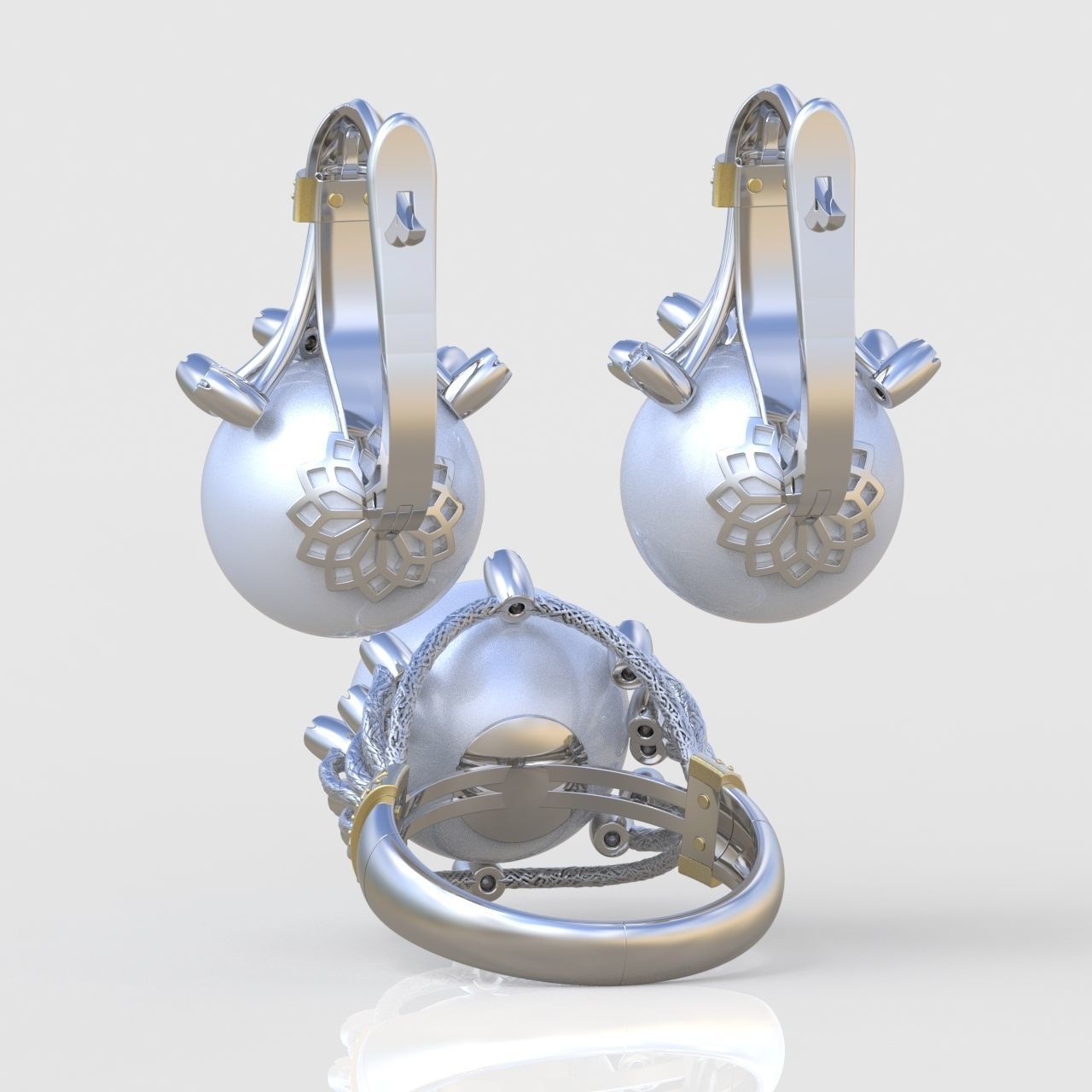 Ring and Earring Set 3D printable model 0115 3D Model Collection_5