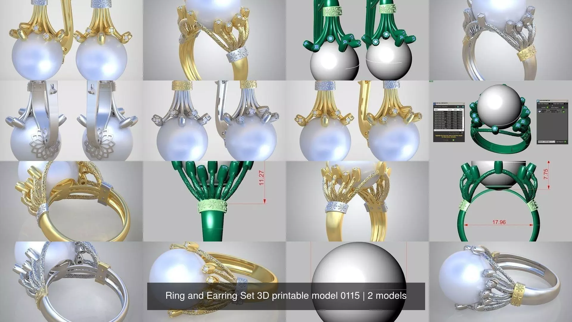 Ring and Earring Set 3D printable model 0115 3D Model Collection_1