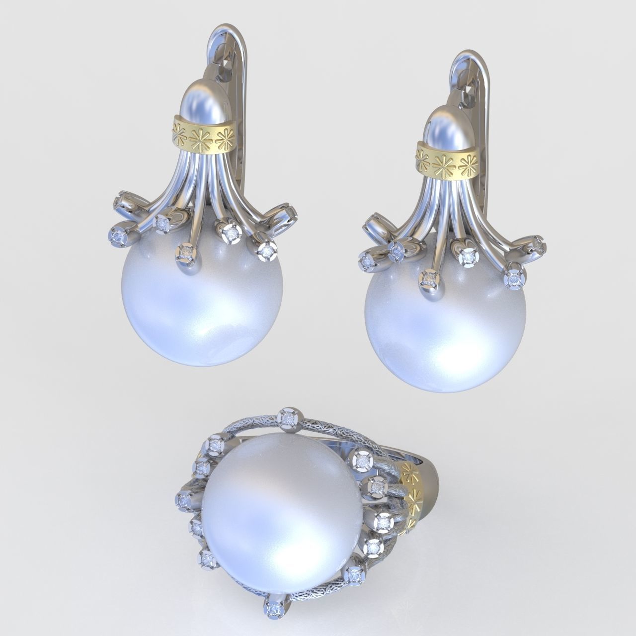 Ring and Earring Set 3D printable model 0115 3D Model Collection_7
