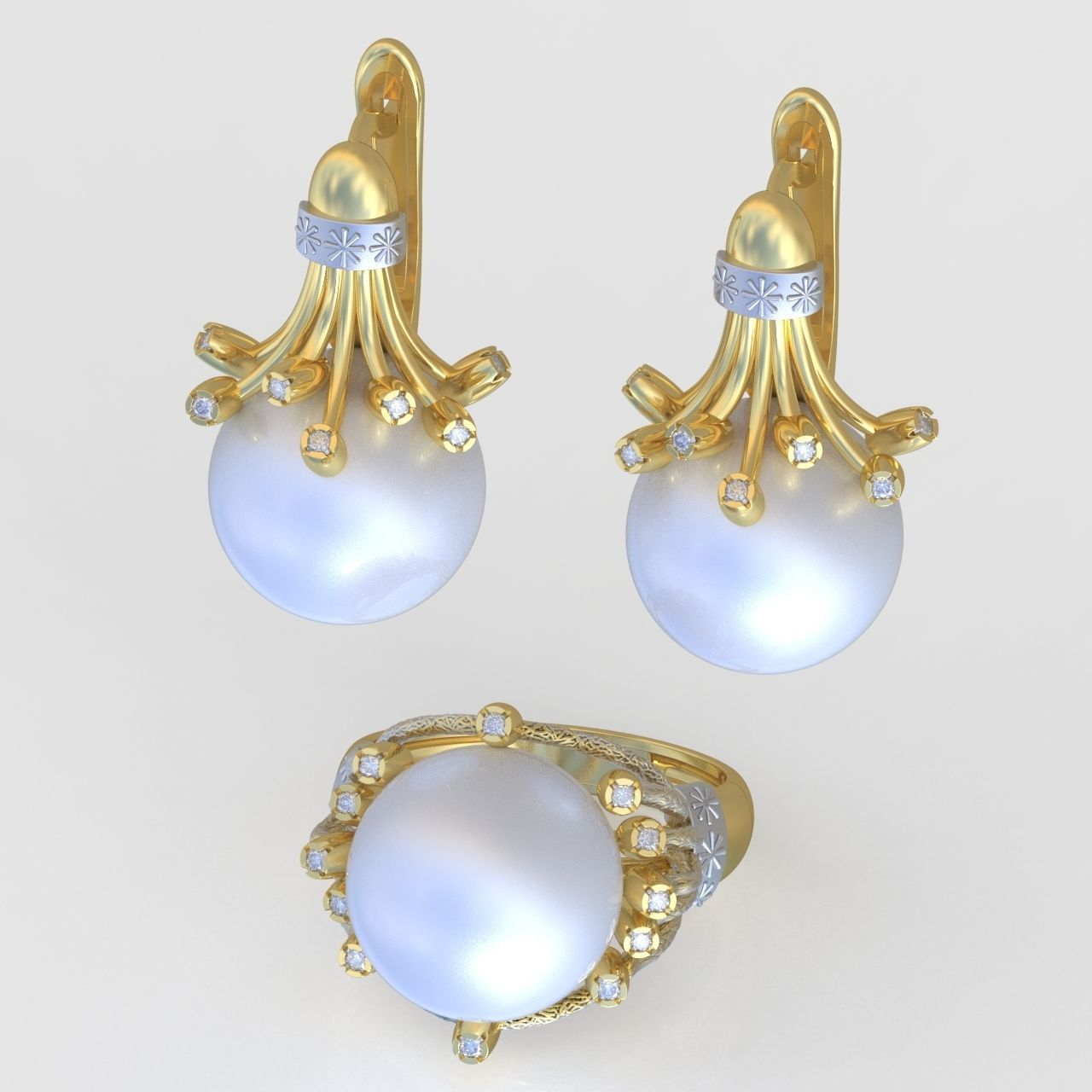 Ring and Earring Set 3D printable model 0115 3D Model Collection_6