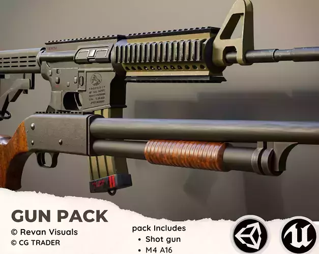 Gun-Pack Low-poly 3D model