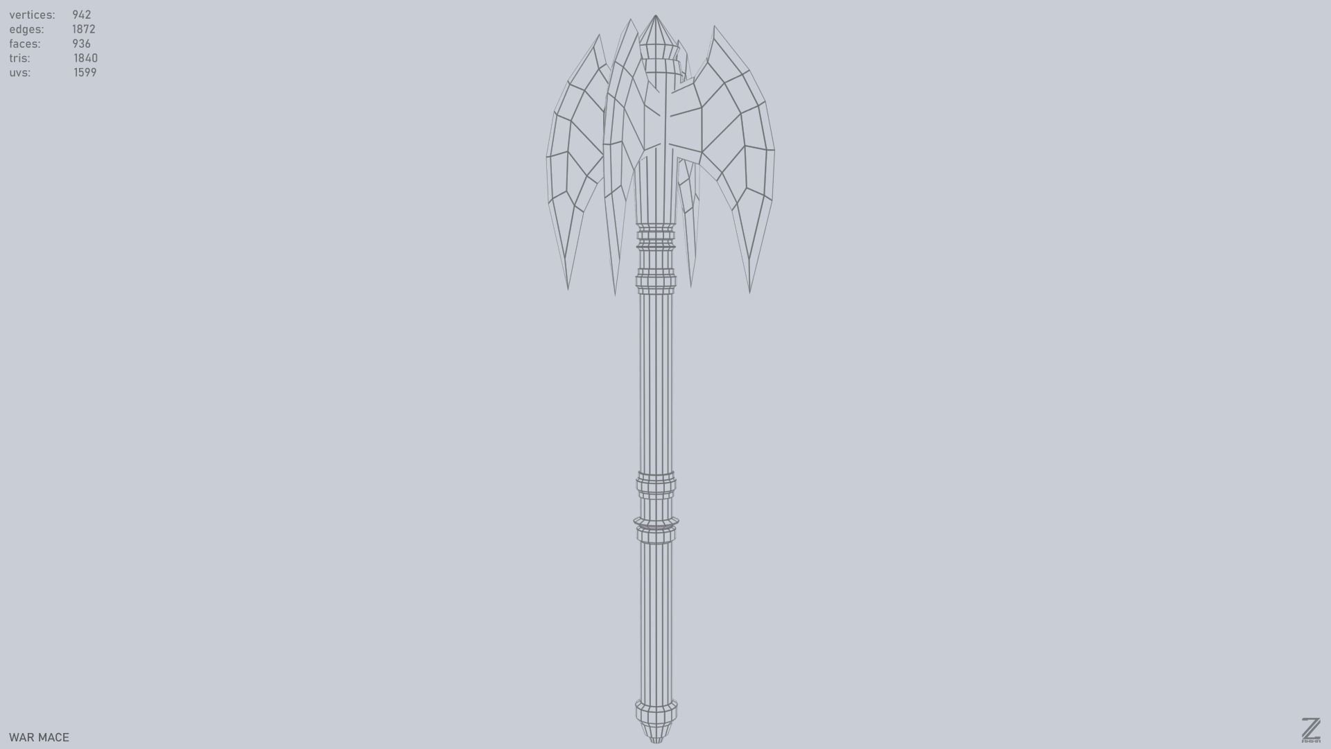War mace Low-poly 3D model_3