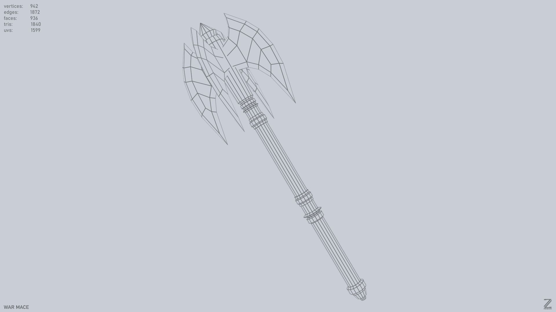 War mace Low-poly 3D model_10