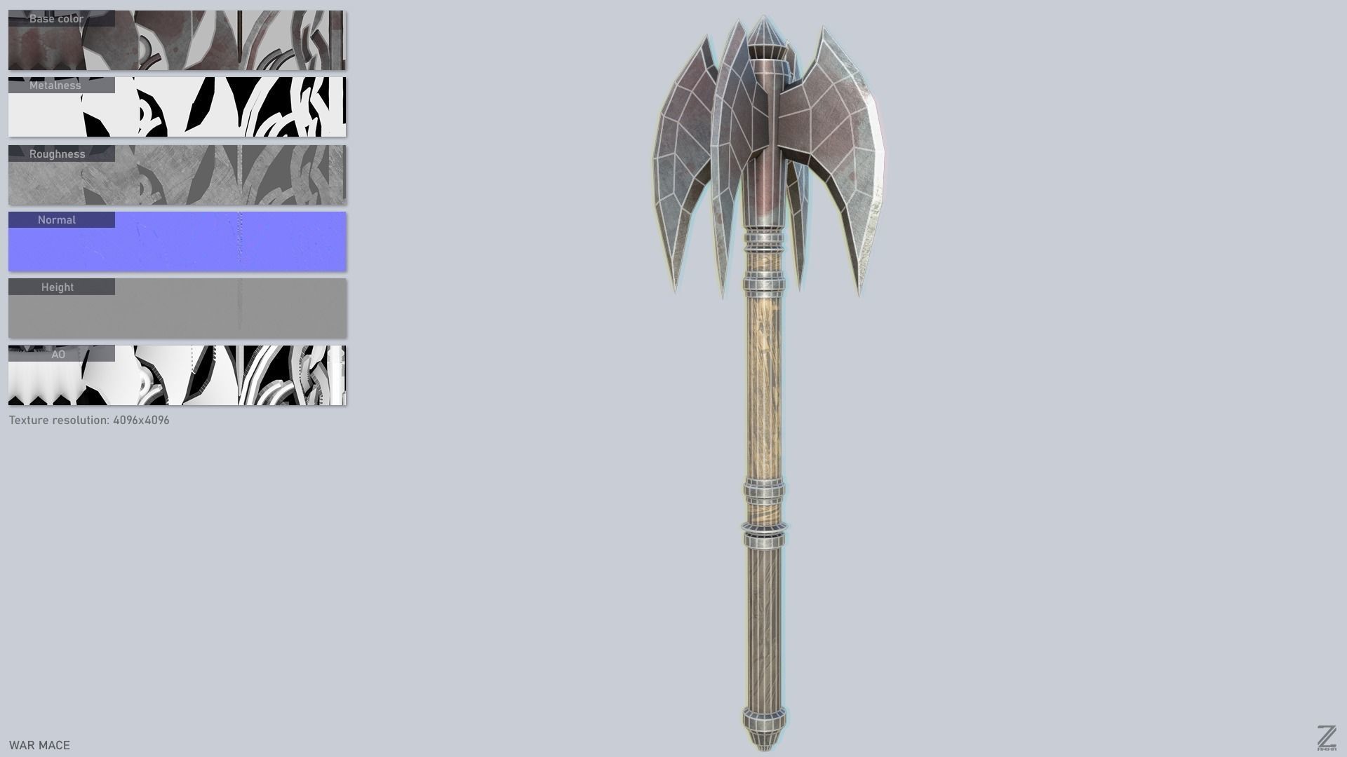 War mace Low-poly 3D model_2