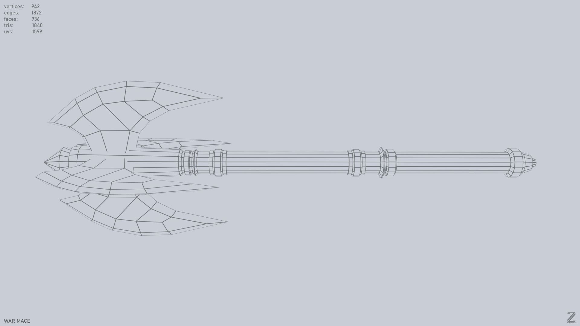 War mace Low-poly 3D model_11