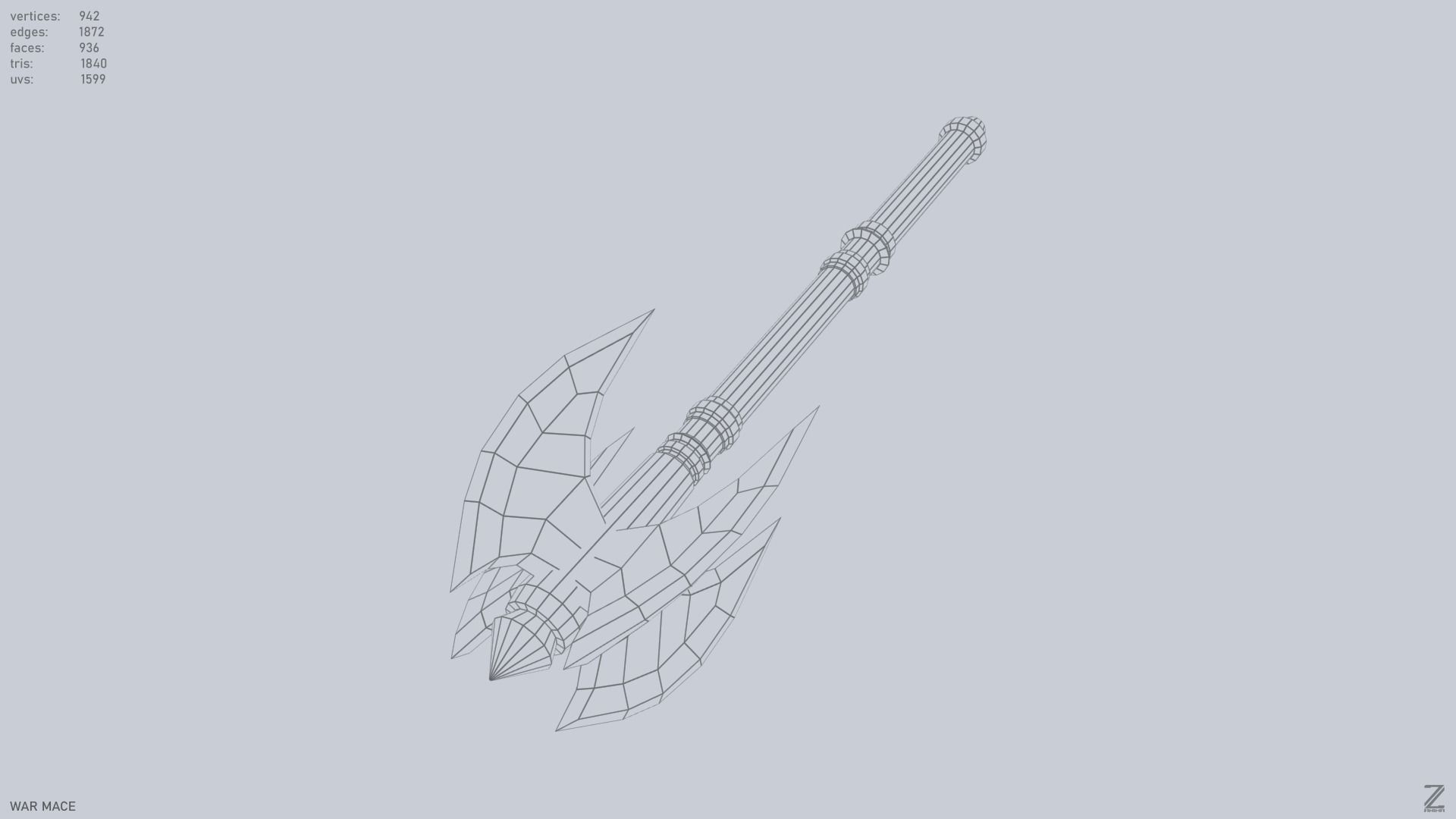 War mace Low-poly 3D model_14