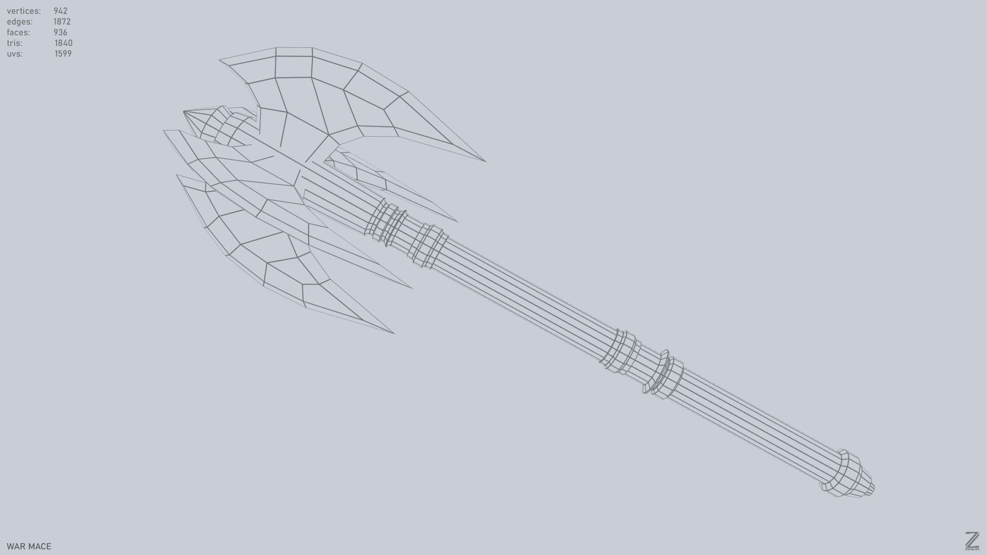 War mace Low-poly 3D model_9