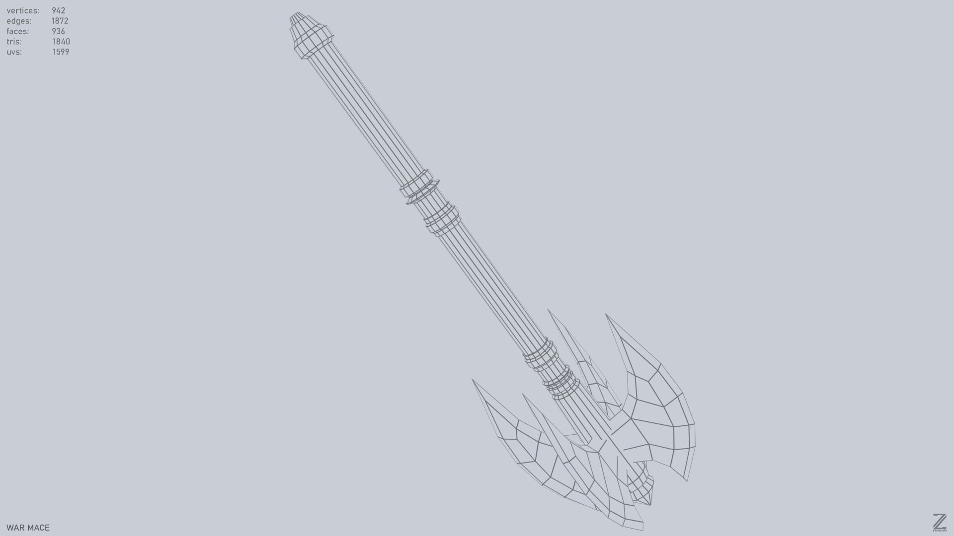 War mace Low-poly 3D model_13