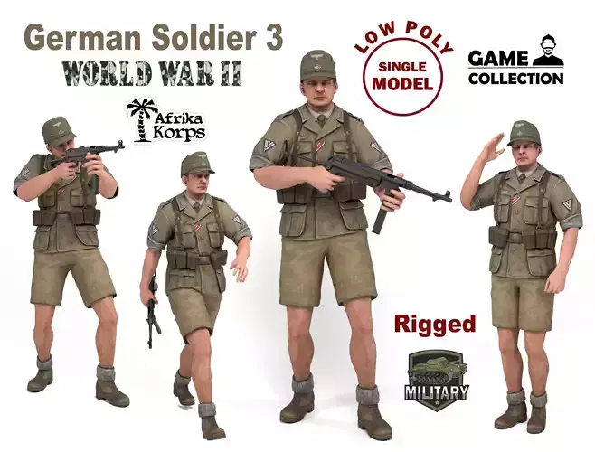 German Soldier 3 - Afrika Korps Low-poly 3D model