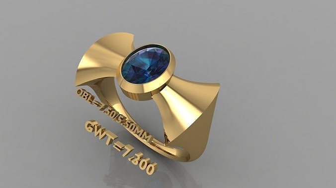 Modern Gold Ring with Blue Sapphire 