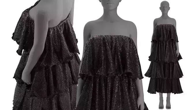 Frilled Sequin Dress Fitted to Gen8 Body Mesh 3D model