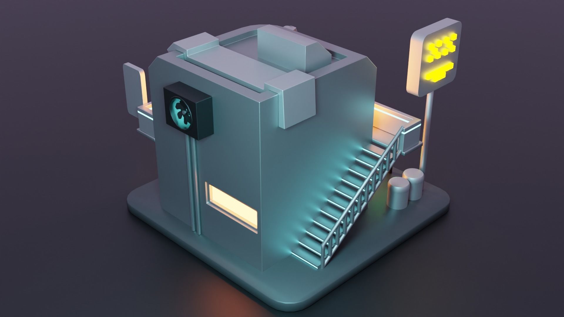 Cyberpunk Building Low-poly 3D model_3