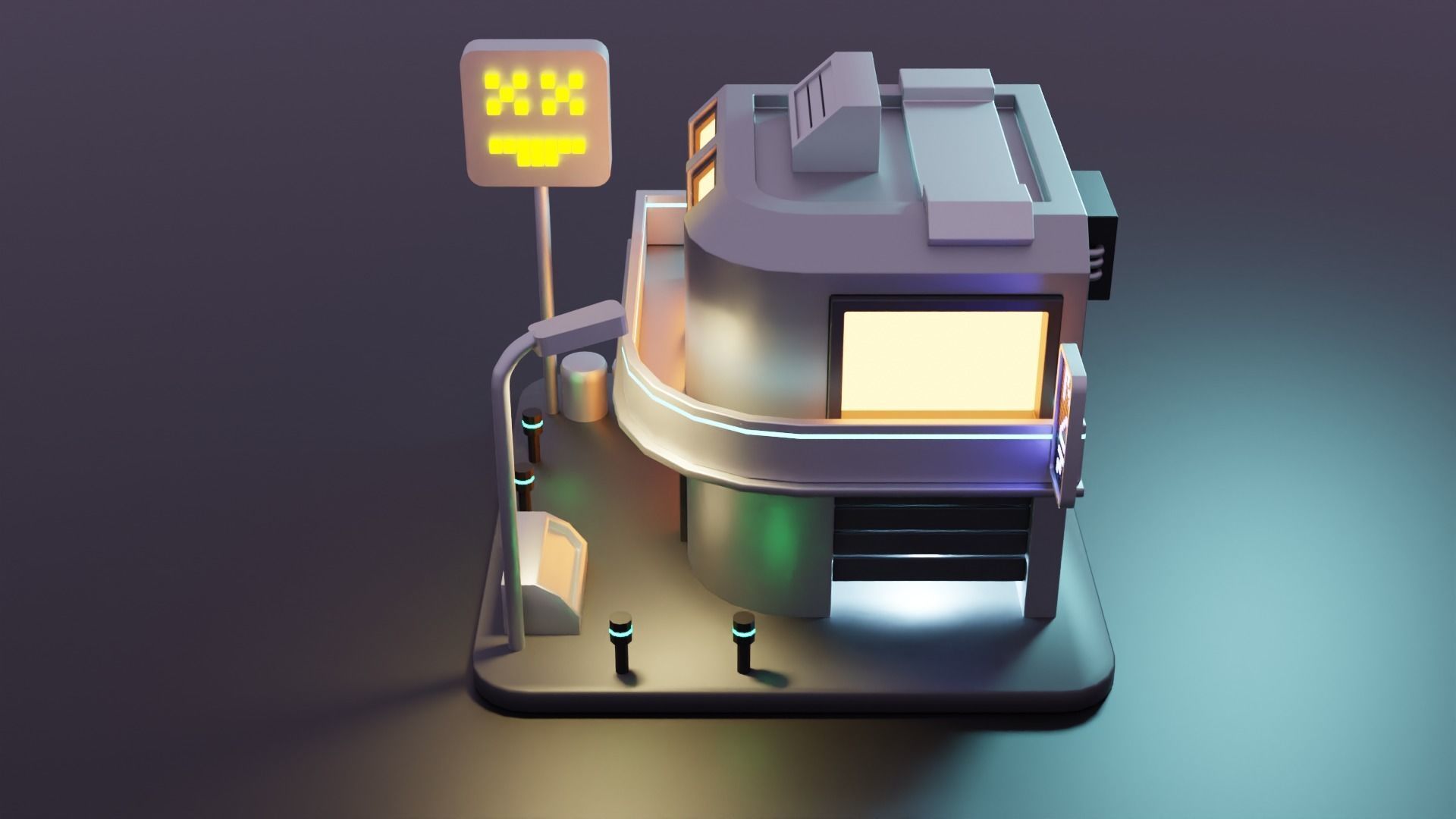 Cyberpunk Building Low-poly 3D model_1