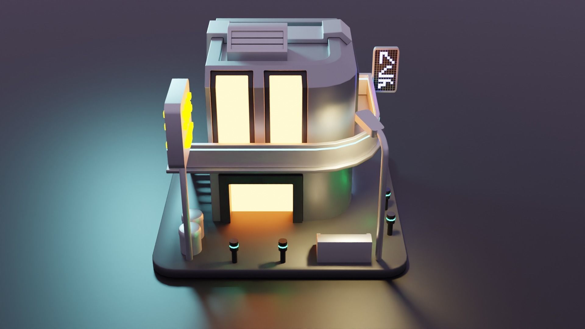 Cyberpunk Building Low-poly 3D model_2