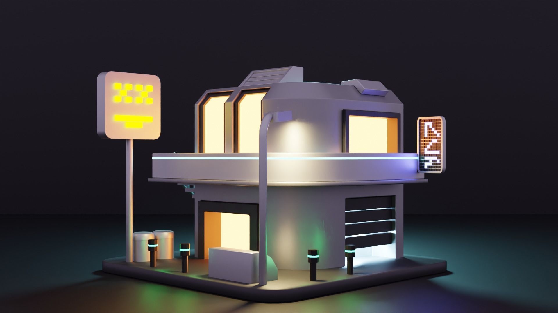 Cyberpunk Building Low-poly 3D model_7