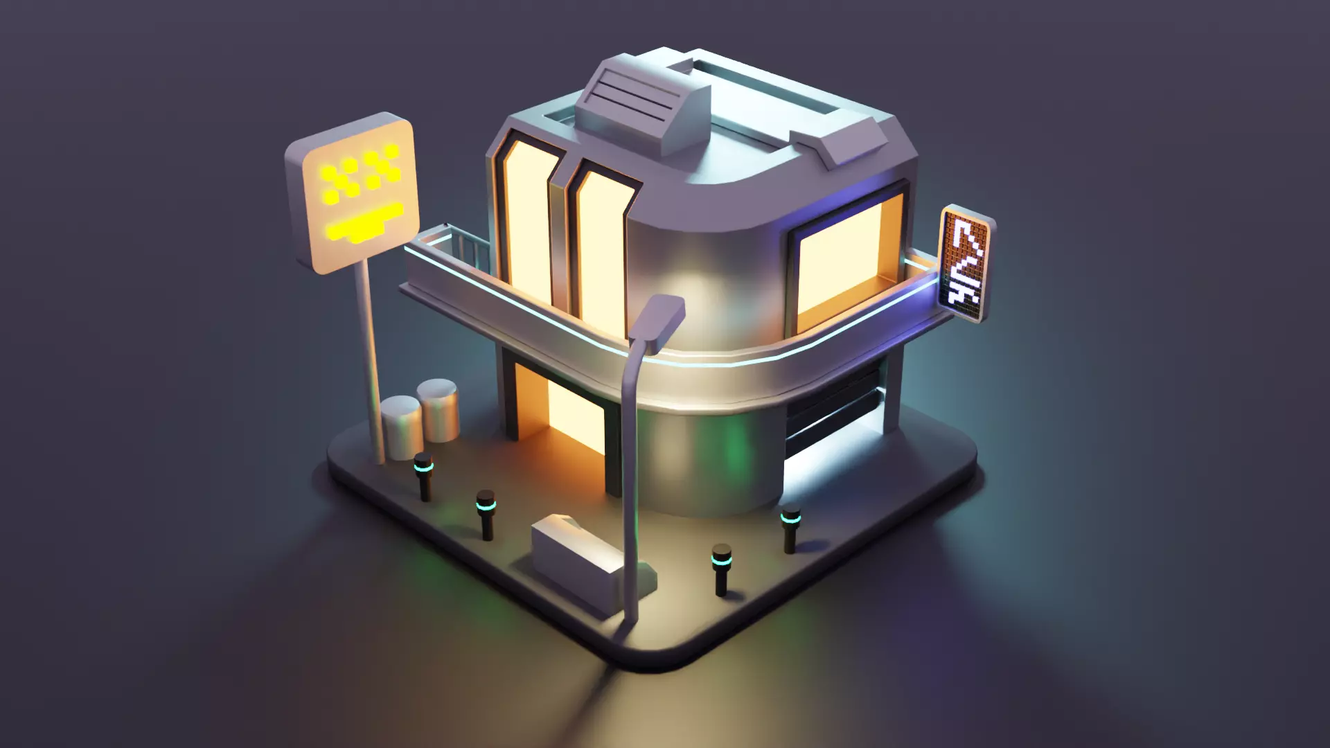 Cyberpunk Building Low-poly 3D model_0
