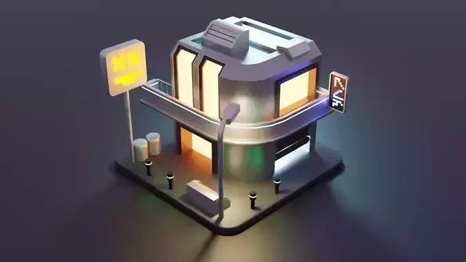 Cyberpunk Building Low-poly 3D model