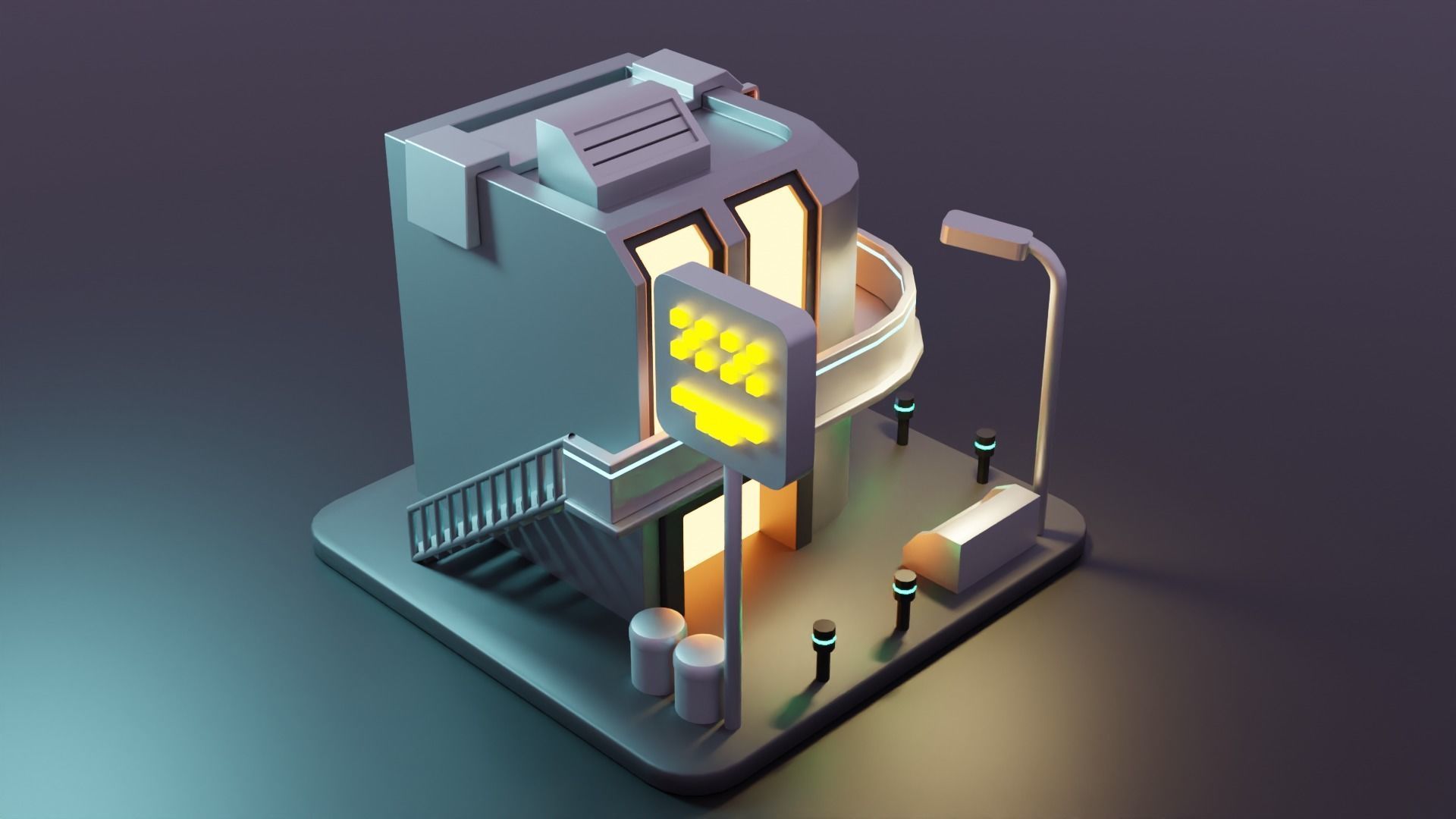 Cyberpunk Building Low-poly 3D model_5