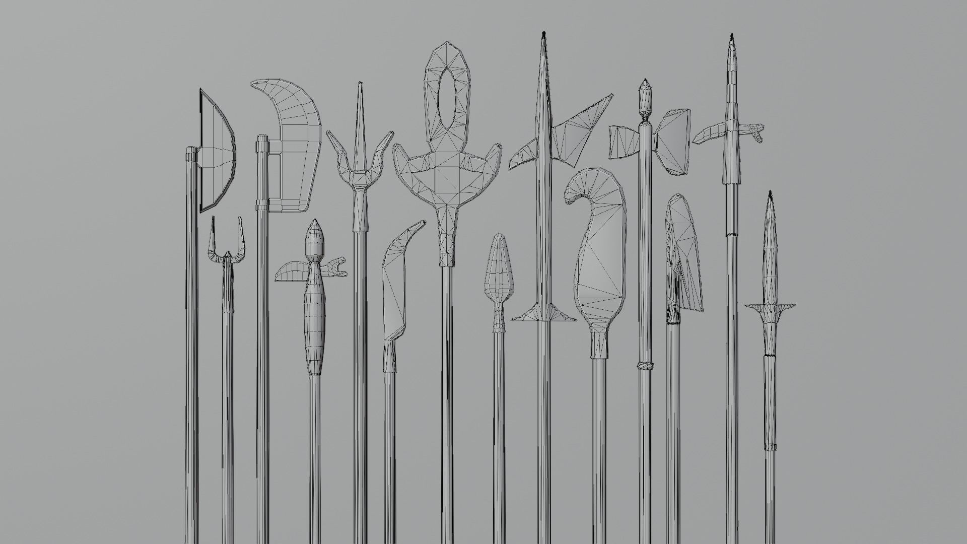 Medieval Polearms metal wood Low-poly 3D model_15