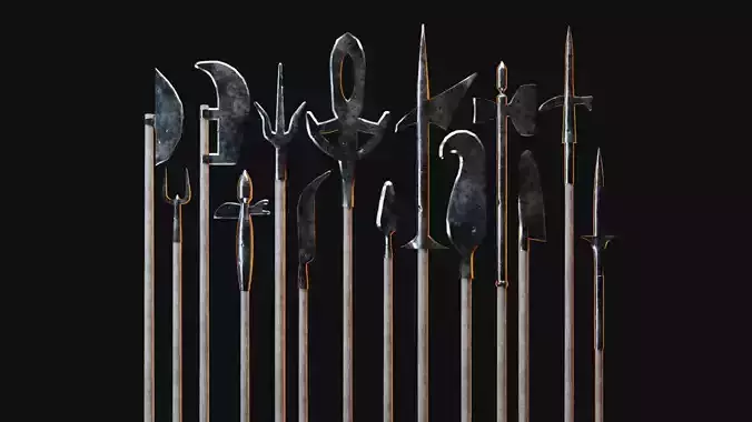 Medieval Polearms metal wood Low-poly 3D model