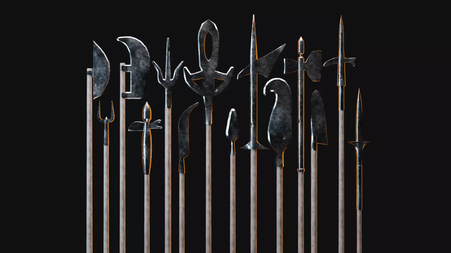 Medieval Polearms metal wood Low-poly 3D model_0
