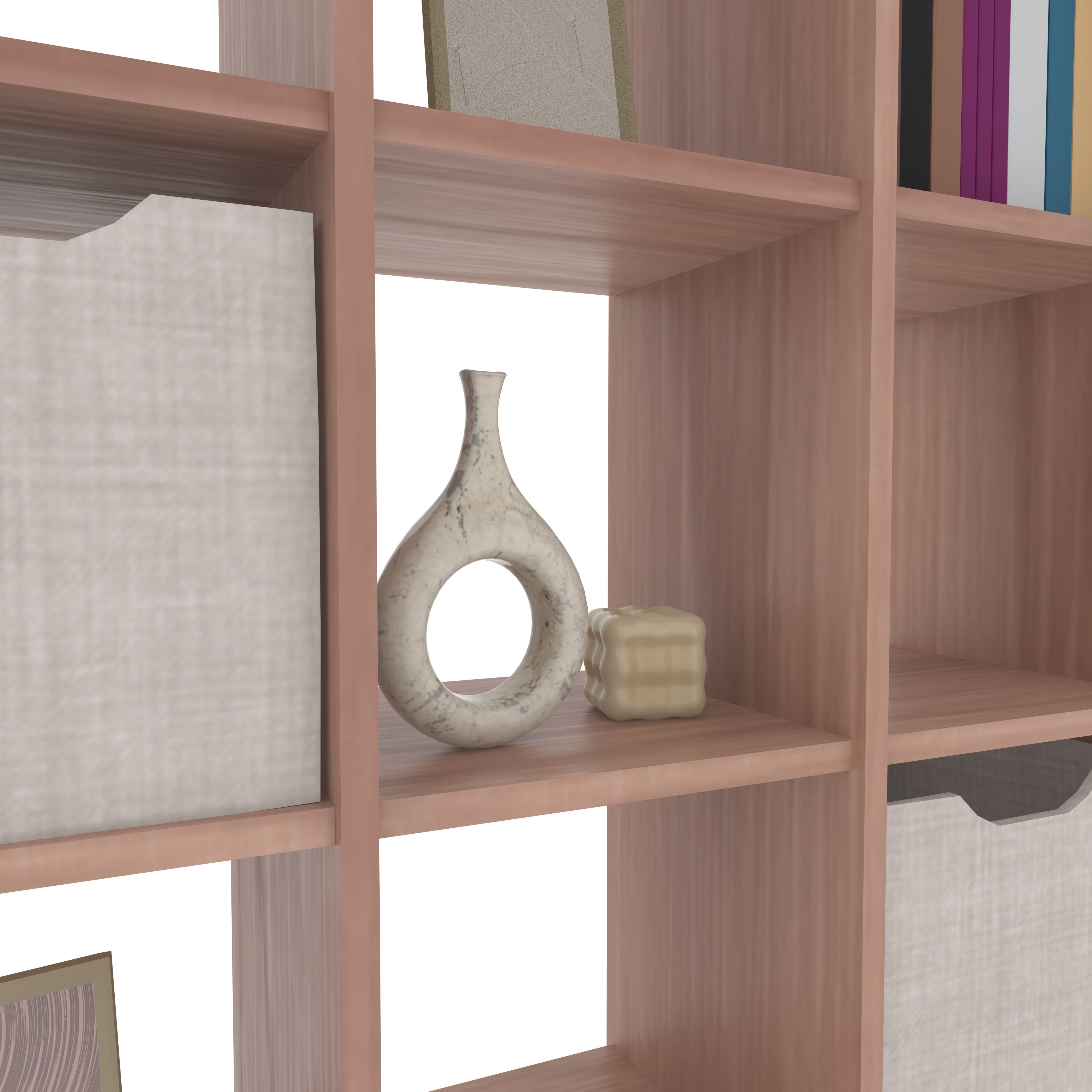 Bookshelf with Drawers and Decorations 3D model_3