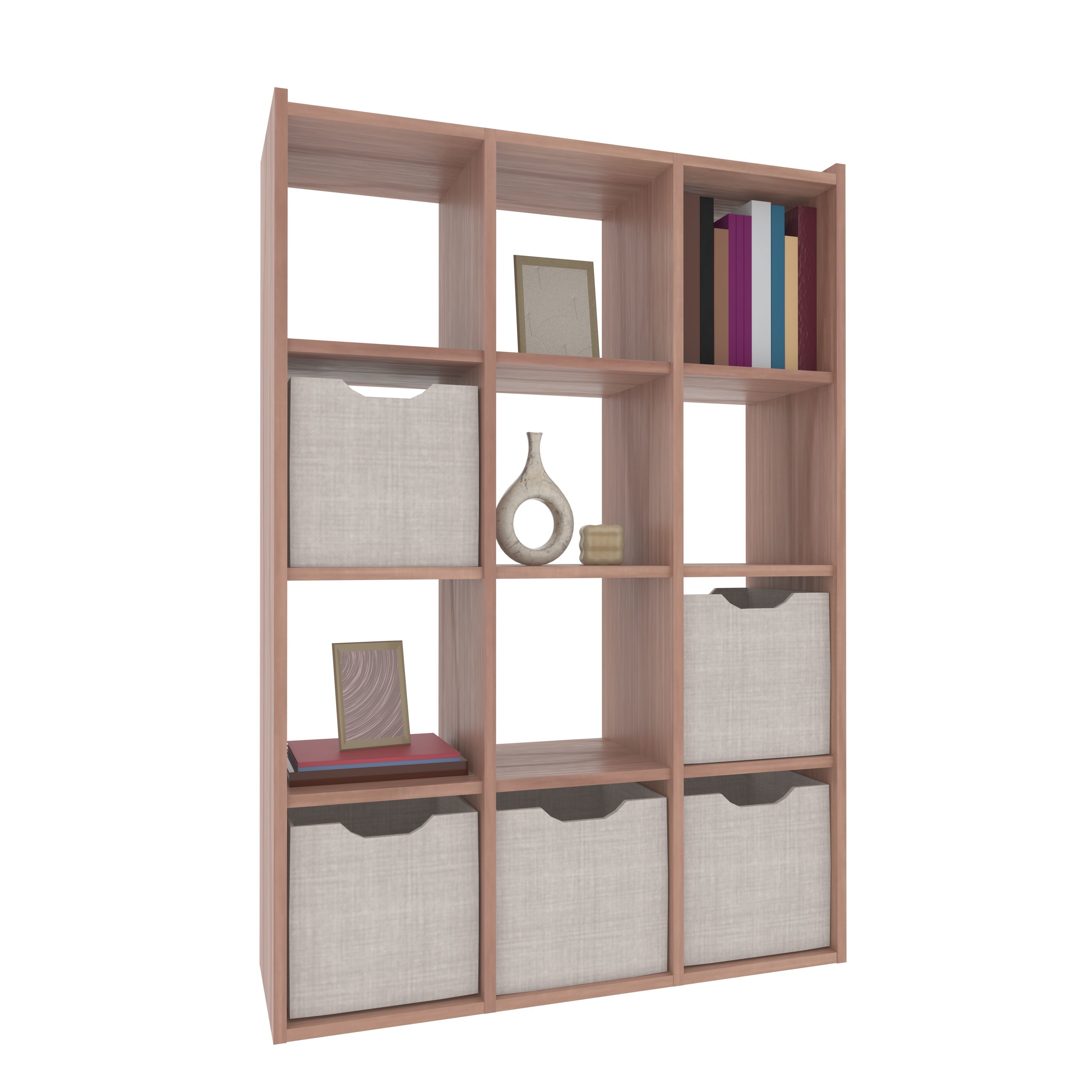 Bookshelf with Drawers and Decorations 3D model_1