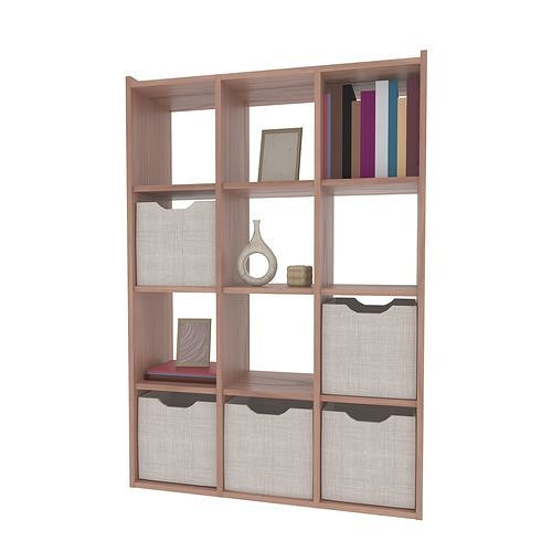 Bookshelf with Drawers and Decorations 3D model