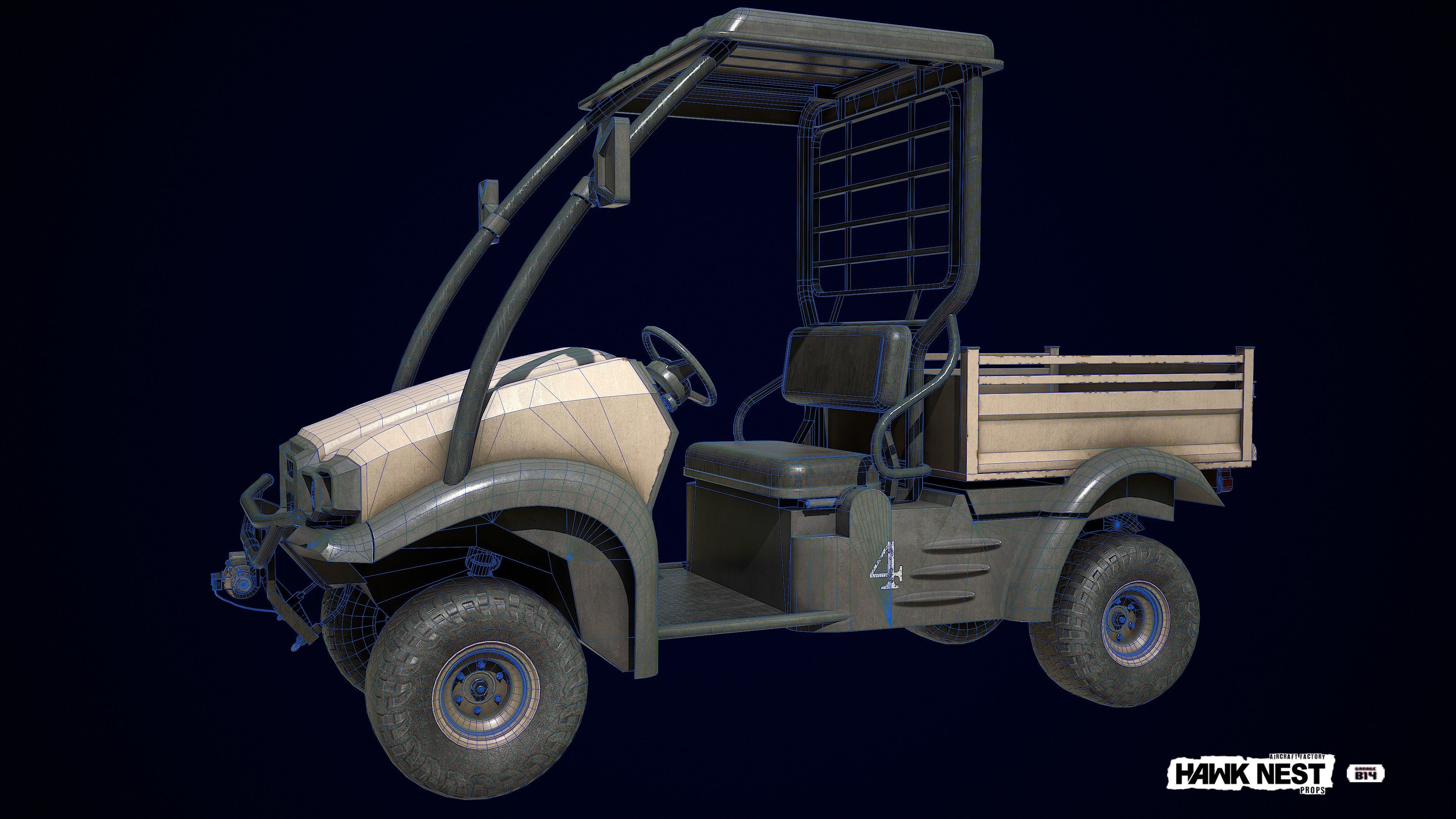 Open cab utility vehicle quadricycle Low-poly 3D model_6