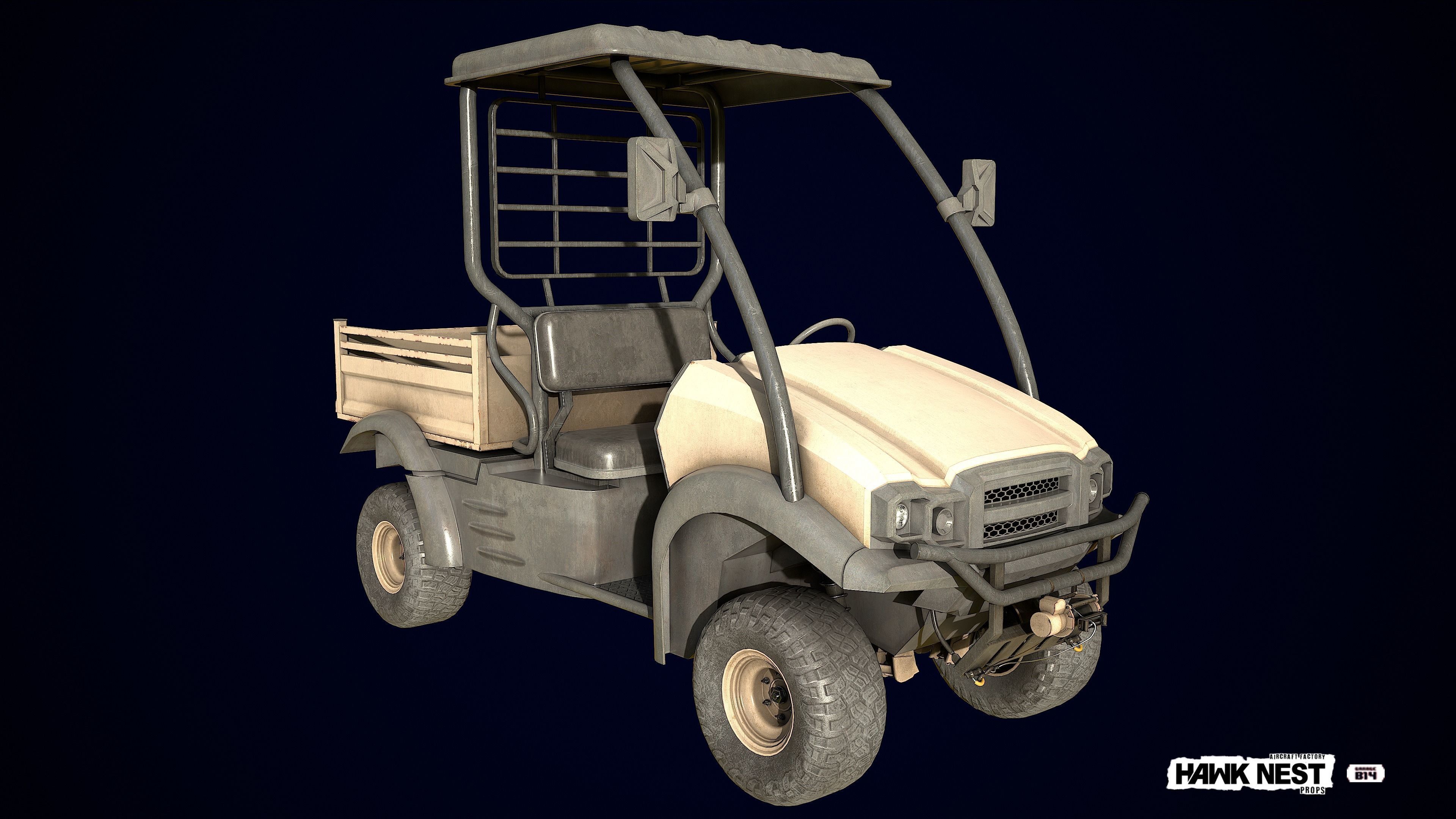Open cab utility vehicle quadricycle Low-poly 3D model_1