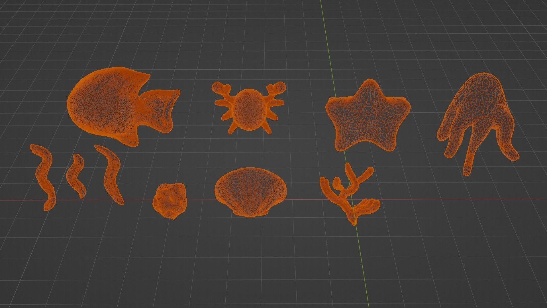 10 cartoon marine 3D icons with 3D Editable Lineart Low-poly 3D model_60