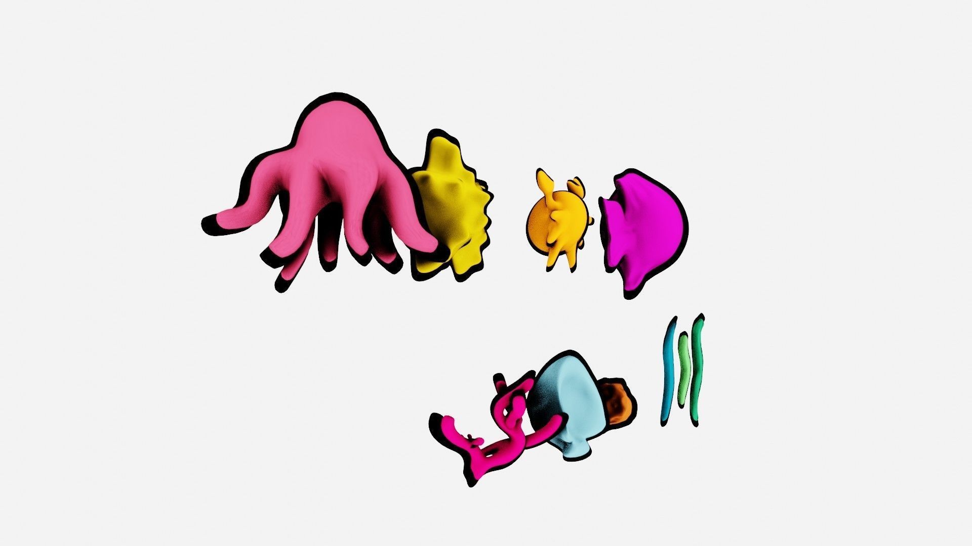 10 cartoon marine 3D icons with 3D Editable Lineart Low-poly 3D model_24