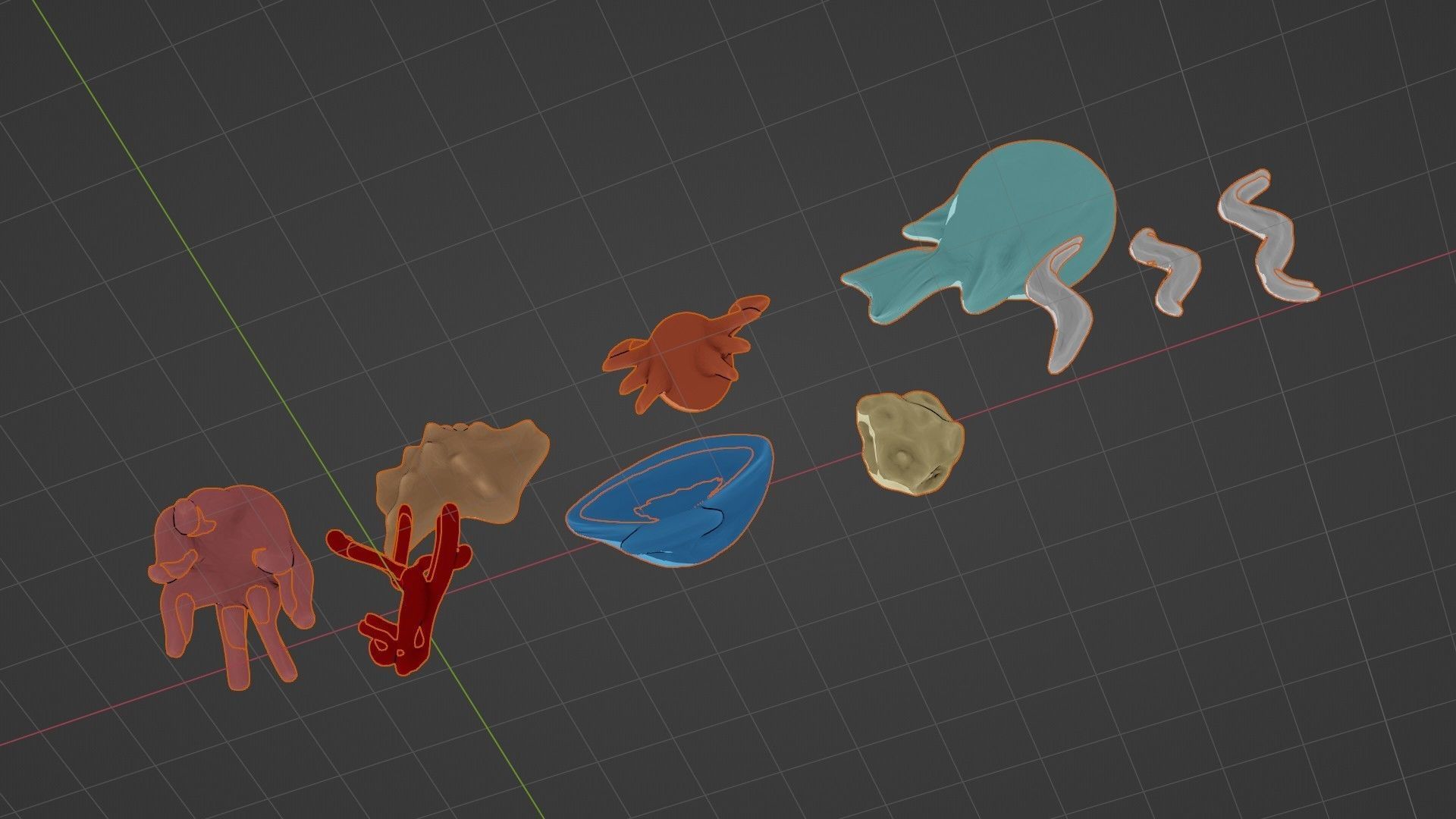 10 cartoon marine 3D icons with 3D Editable Lineart Low-poly 3D model_44