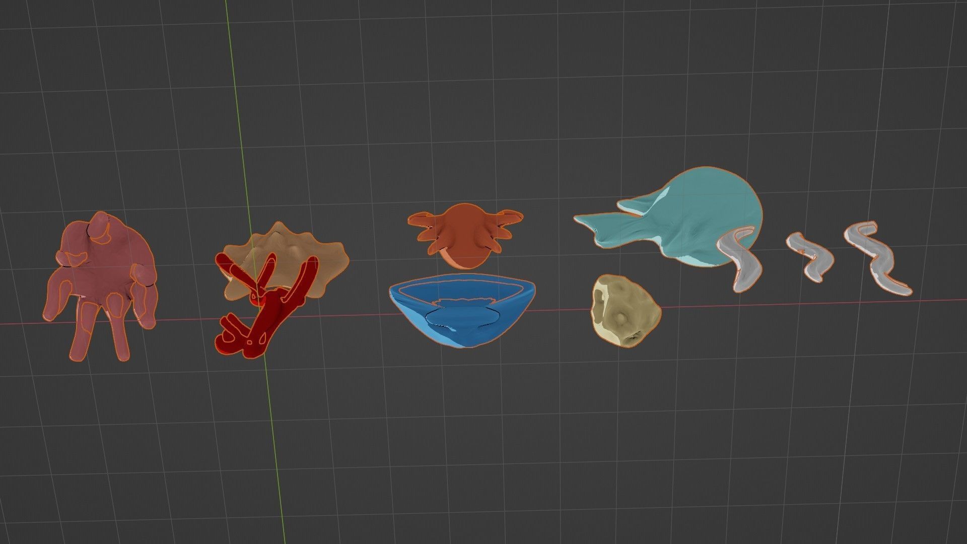 10 cartoon marine 3D icons with 3D Editable Lineart Low-poly 3D model_45