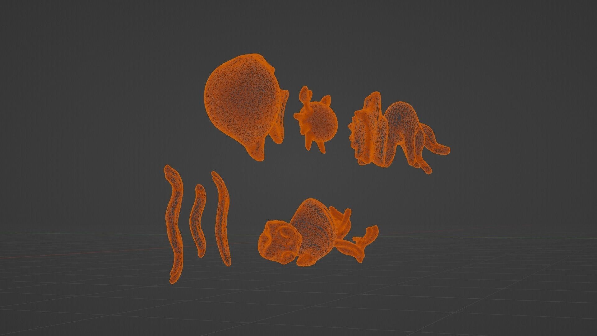 10 cartoon marine 3D icons with 3D Editable Lineart Low-poly 3D model_56