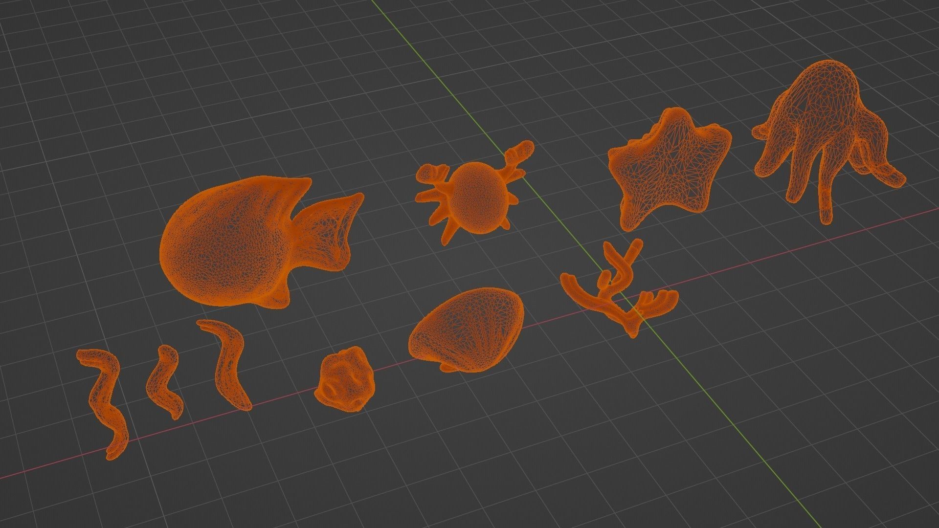 10 cartoon marine 3D icons with 3D Editable Lineart Low-poly 3D model_59