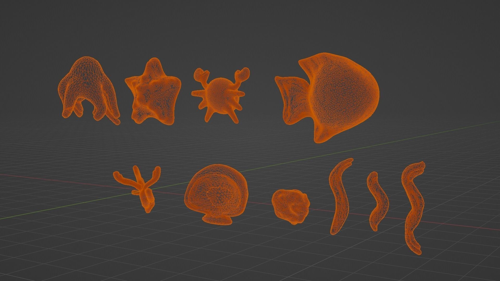 10 cartoon marine 3D icons with 3D Editable Lineart Low-poly 3D model_52