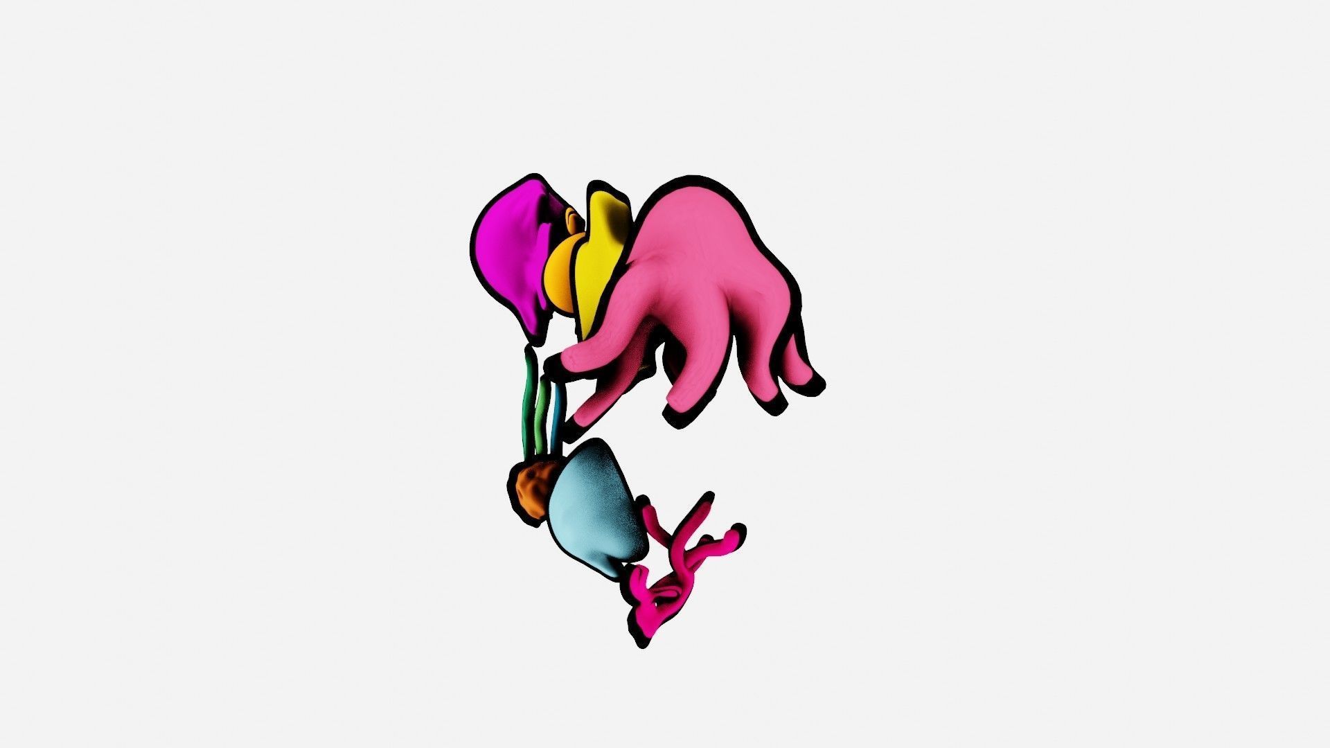 10 cartoon marine 3D icons with 3D Editable Lineart Low-poly 3D model_13