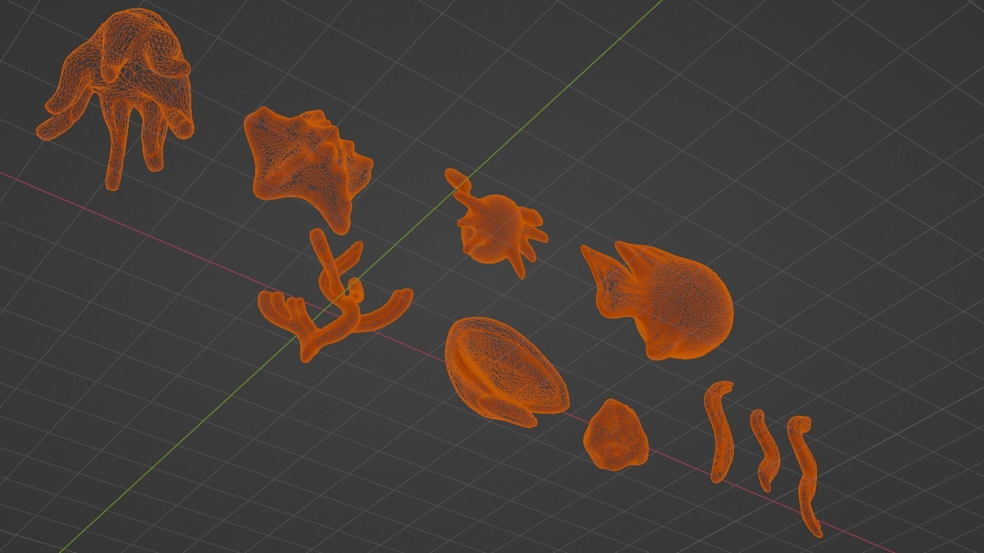 10 cartoon marine 3D icons with 3D Editable Lineart Low-poly 3D model_72