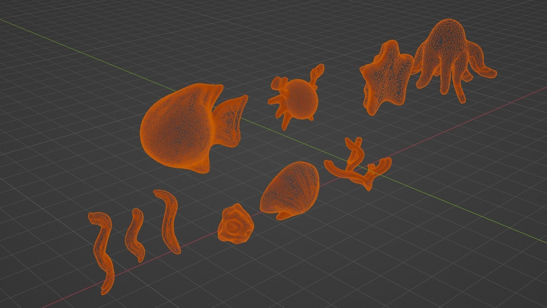 10 cartoon marine 3D icons with 3D Editable Lineart Low-poly 3D model_58