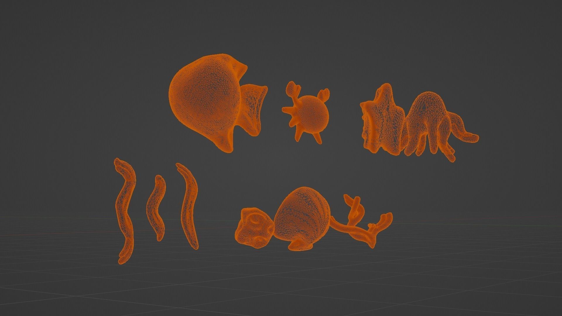 10 cartoon marine 3D icons with 3D Editable Lineart Low-poly 3D model_57