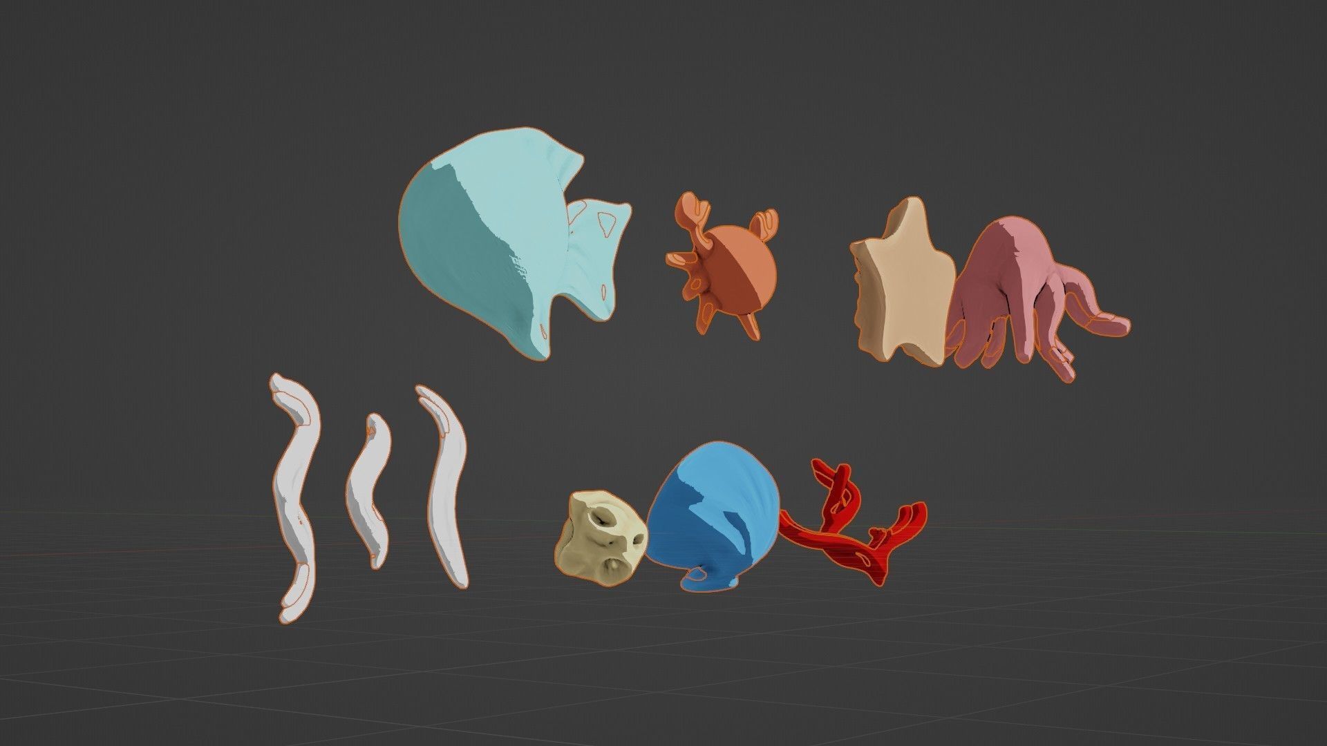 10 cartoon marine 3D icons with 3D Editable Lineart Low-poly 3D model_32