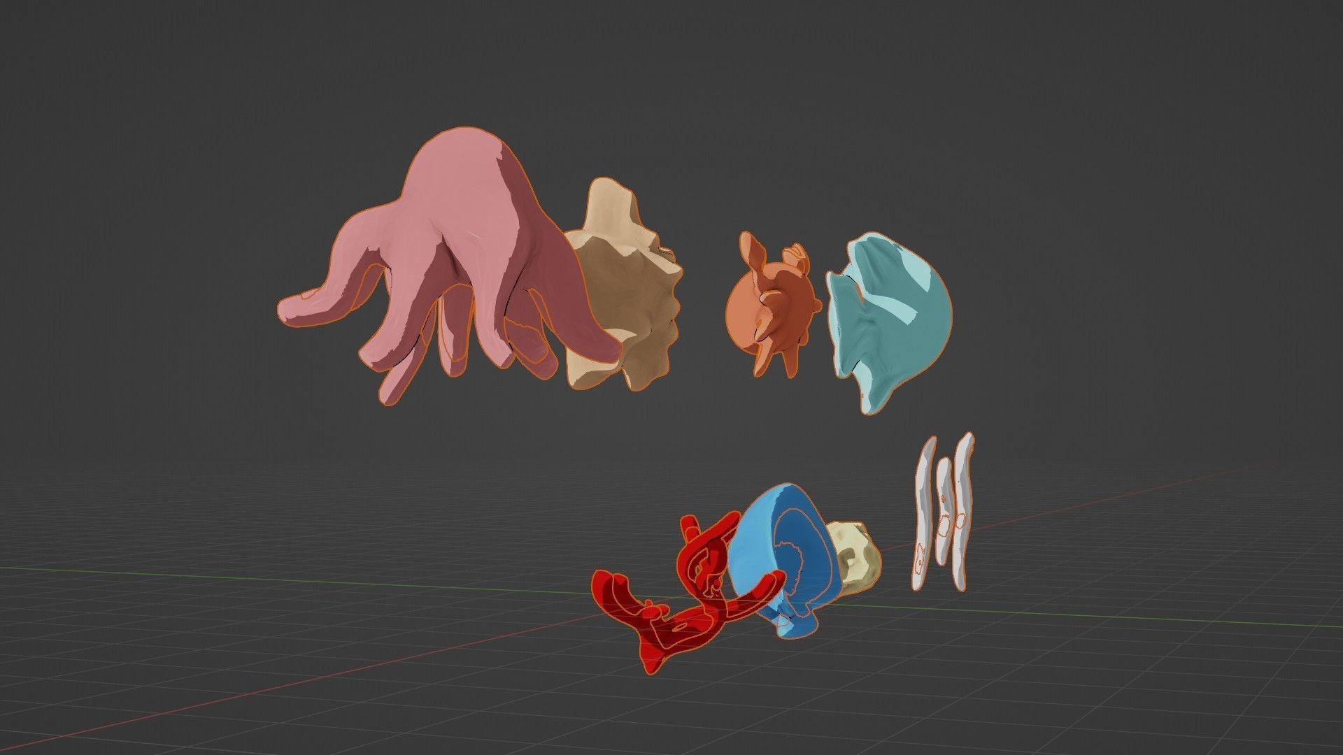 10 cartoon marine 3D icons with 3D Editable Lineart Low-poly 3D model_49