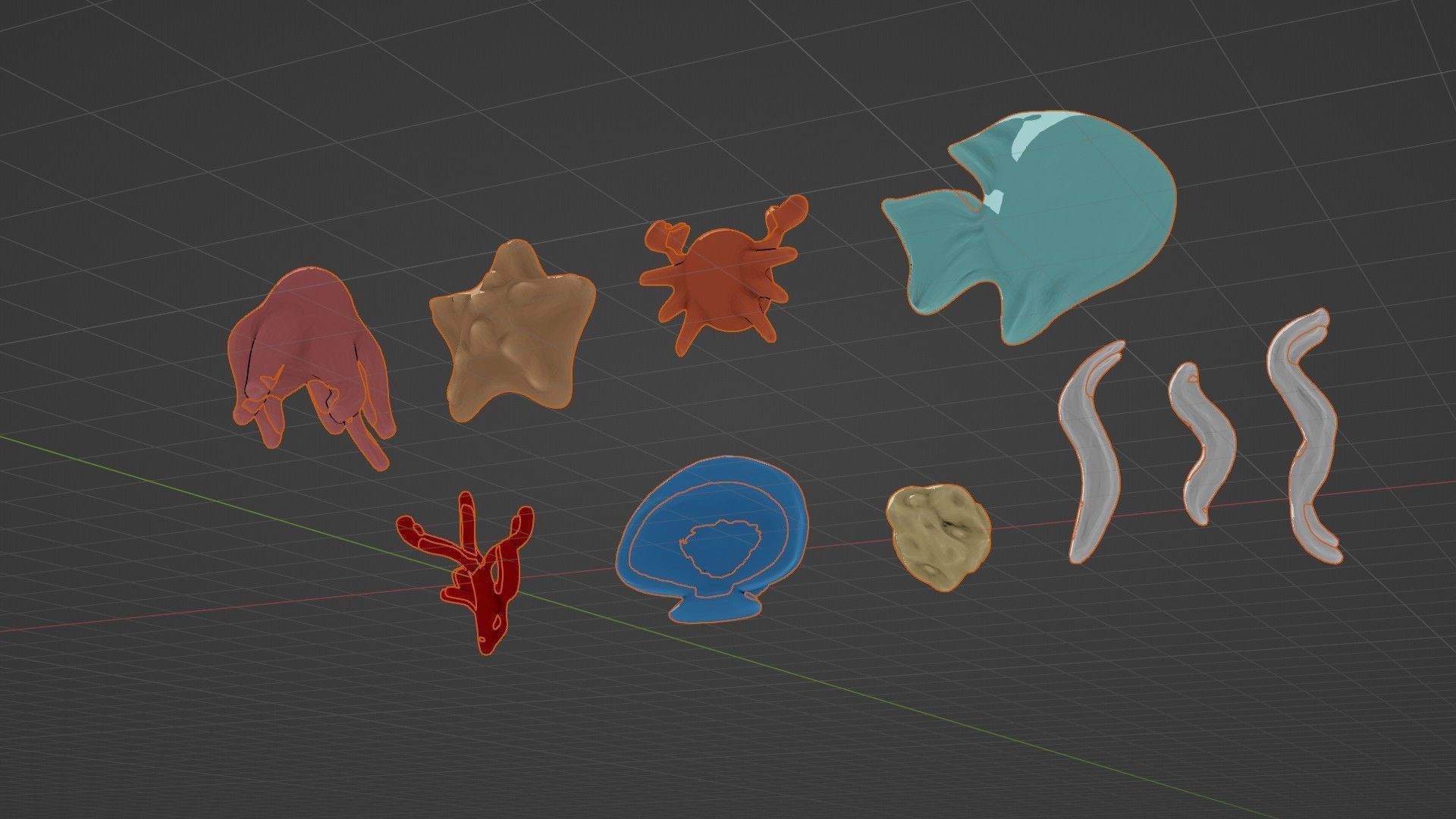 10 cartoon marine 3D icons with 3D Editable Lineart Low-poly 3D model_42