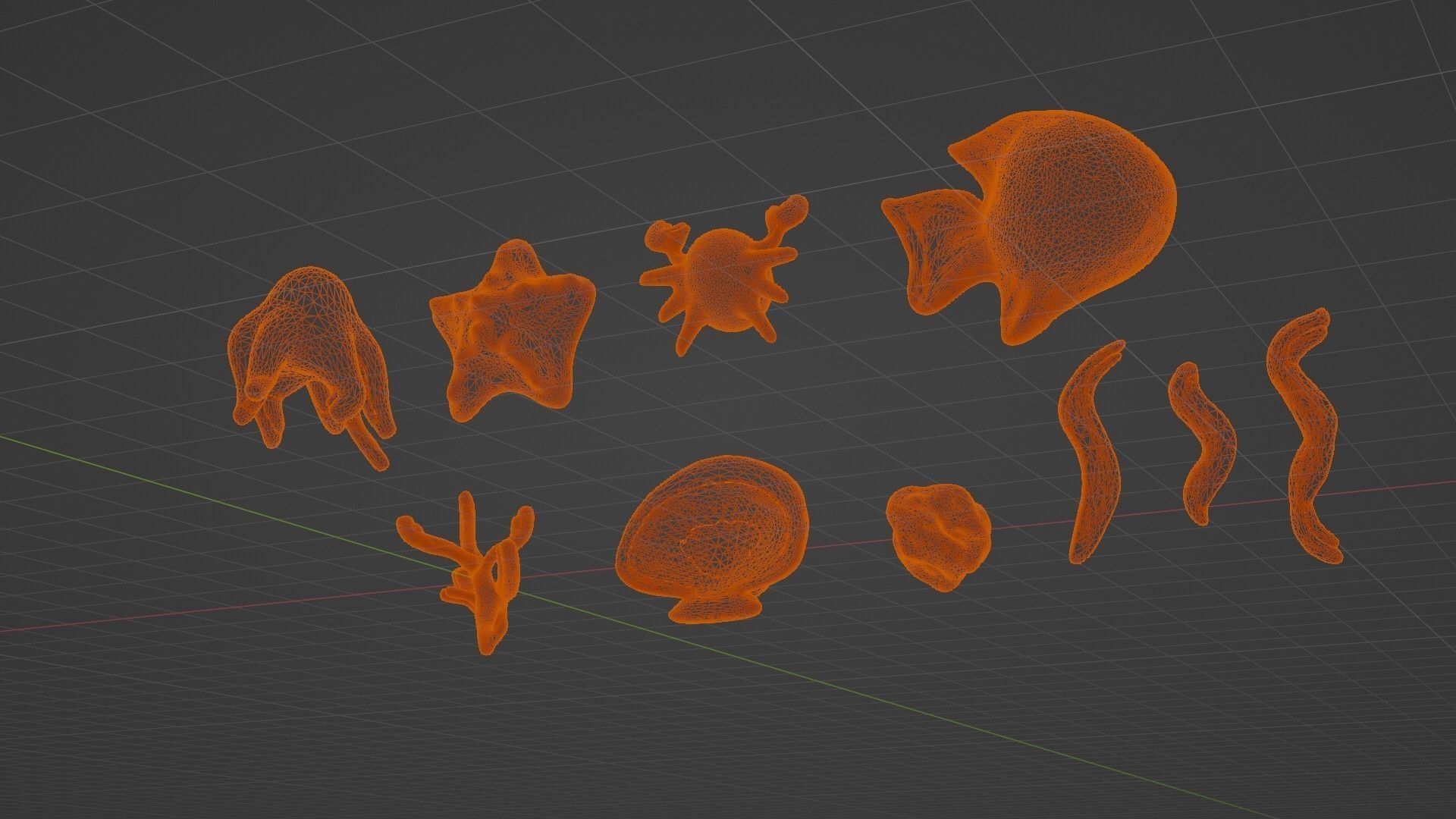 10 cartoon marine 3D icons with 3D Editable Lineart Low-poly 3D model_67