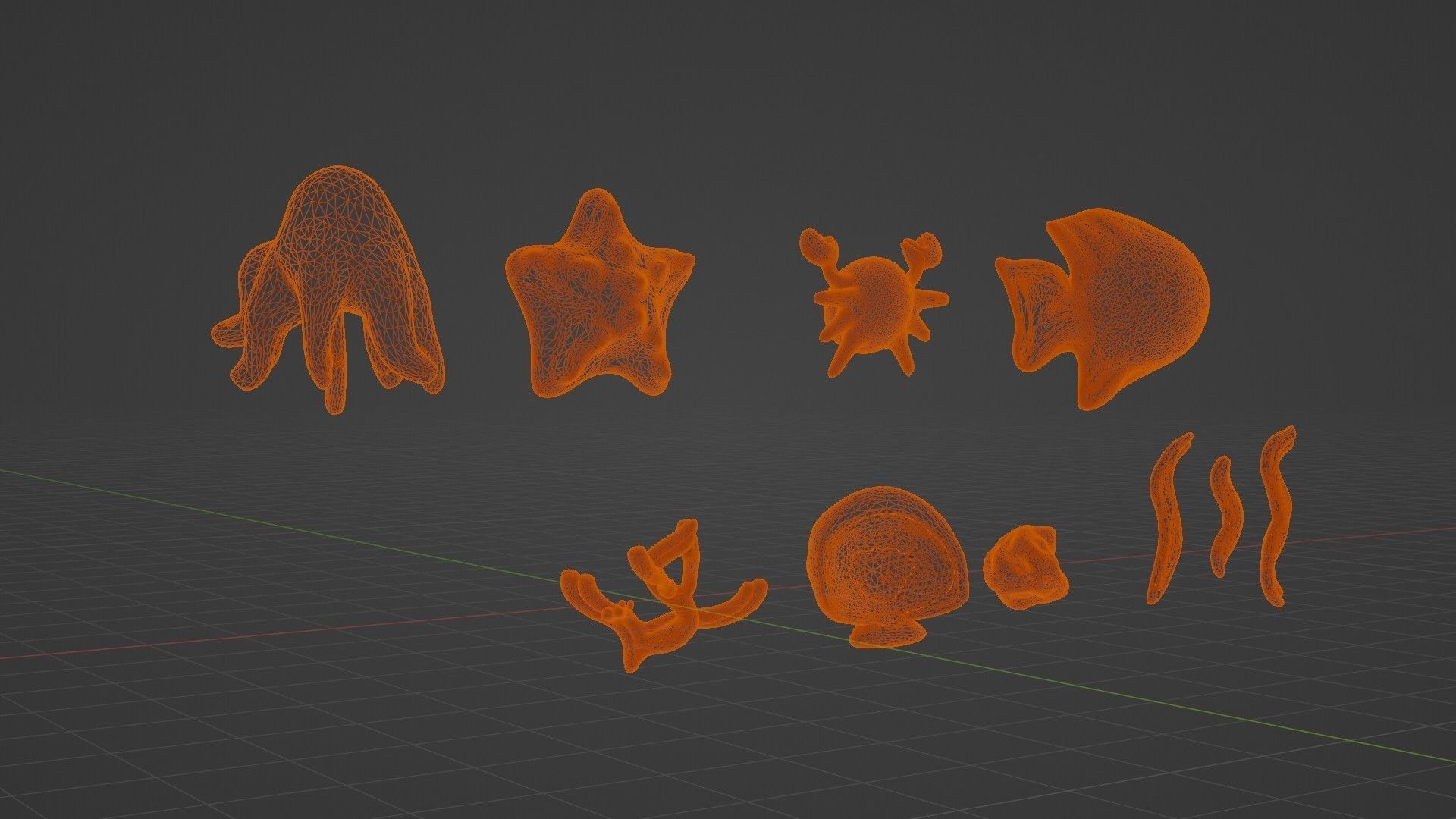 10 cartoon marine 3D icons with 3D Editable Lineart Low-poly 3D model_65