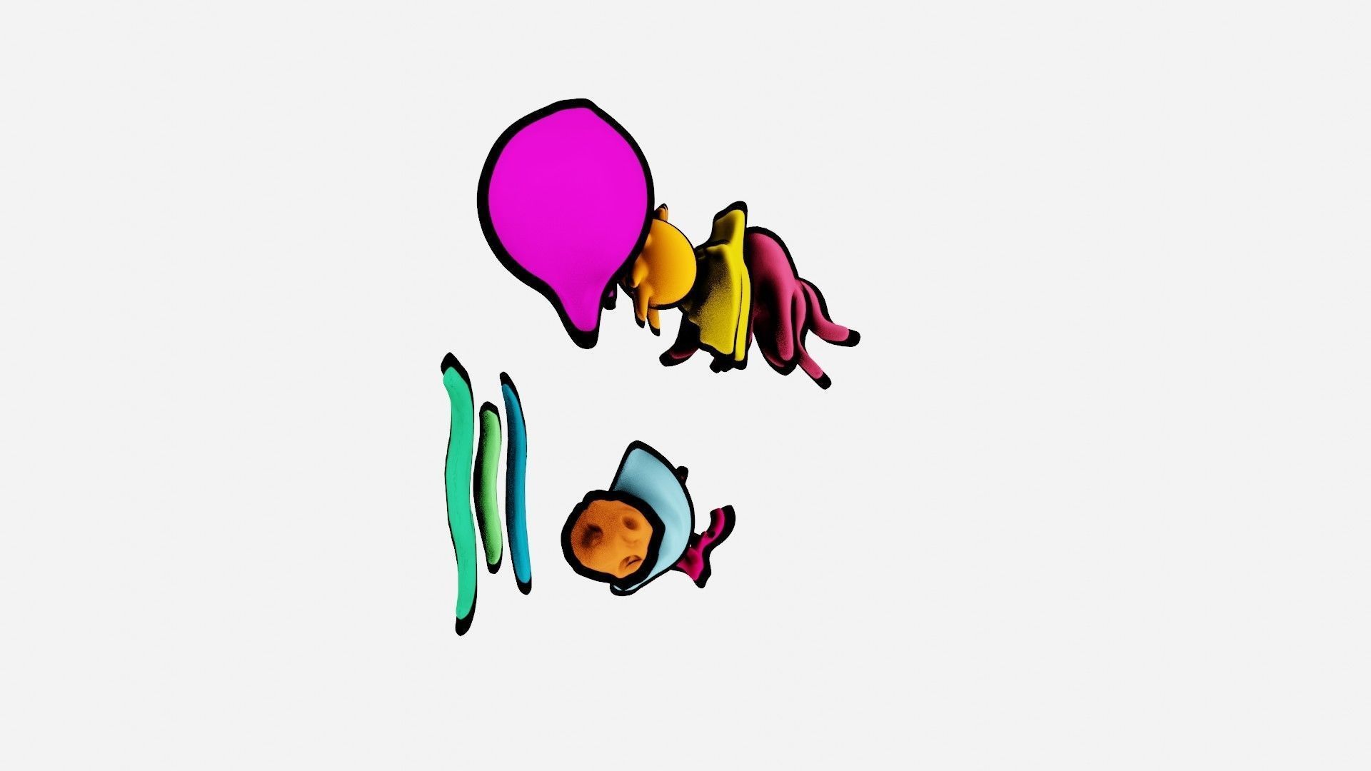 10 cartoon marine 3D icons with 3D Editable Lineart Low-poly 3D model_5