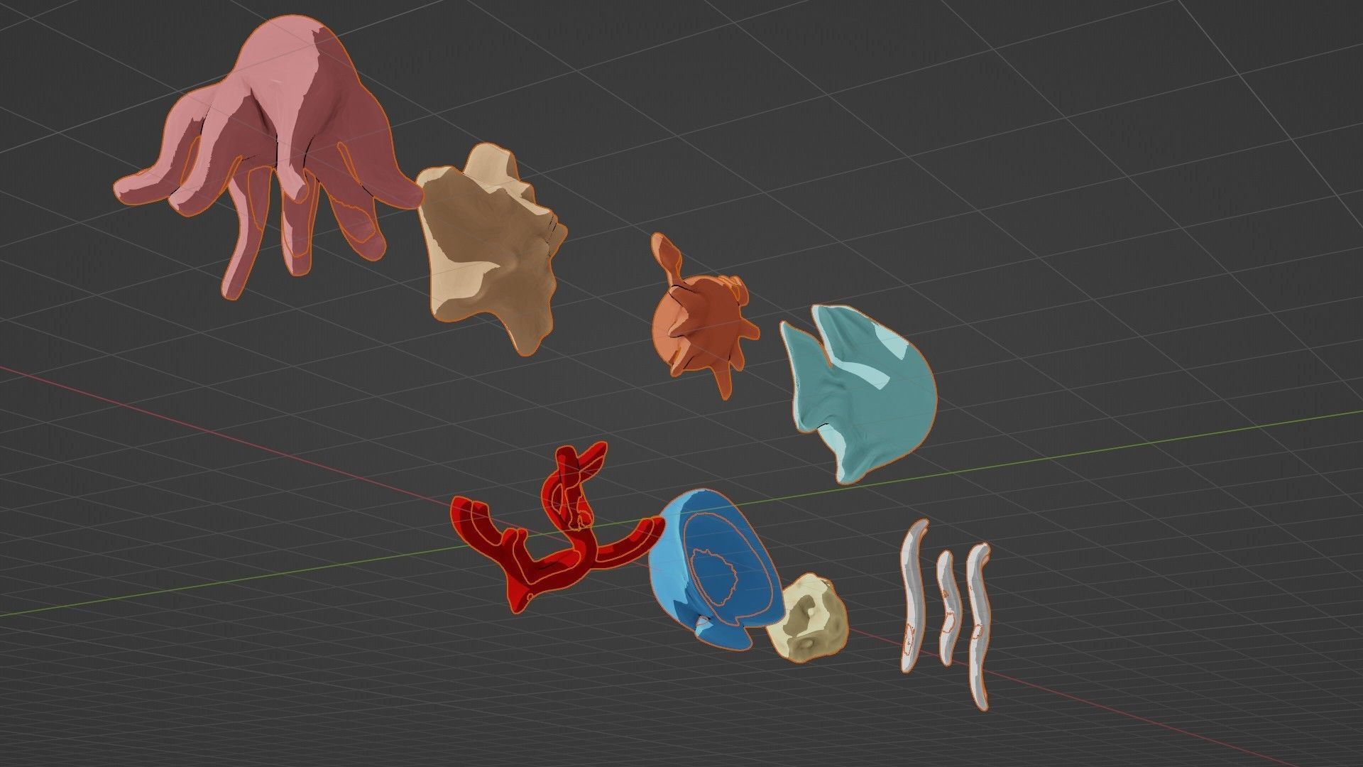 10 cartoon marine 3D icons with 3D Editable Lineart Low-poly 3D model_48