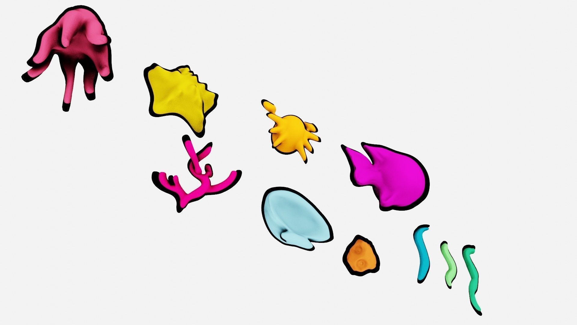 10 cartoon marine 3D icons with 3D Editable Lineart Low-poly 3D model_22